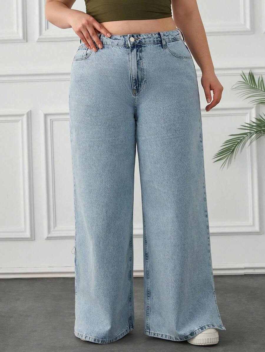 RueChic HIGH WAIST PLUS WIDE LEG JEAN CASUAL STYLE - Medium Wash - View 1