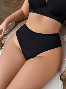 Seduluxe 1 件大码女式蕾丝边性感内衣，三角性感内裤 - 黑色 - 查看 4