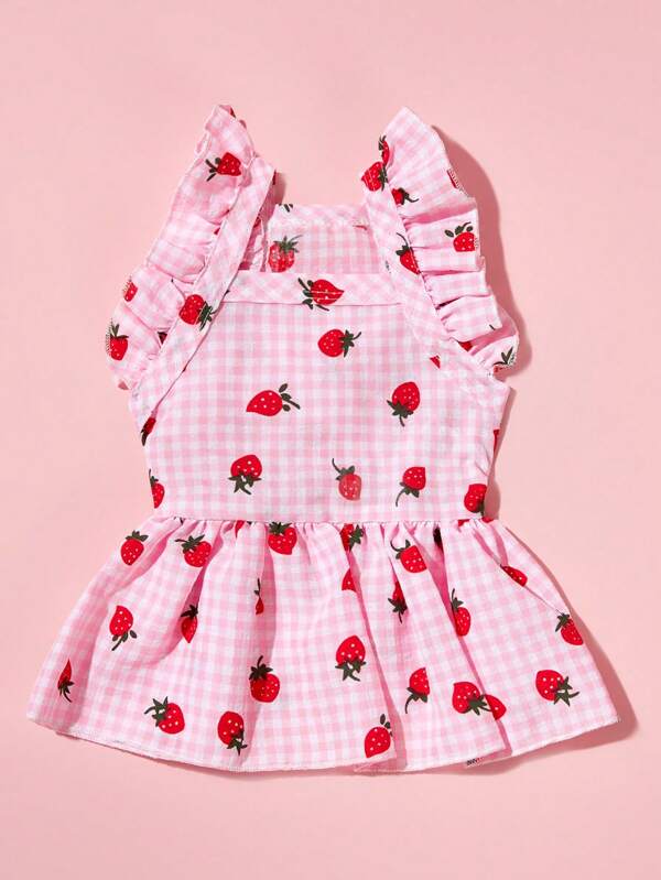 PETSIN 1 pieza Vestido con estampado de flores, cuadros y fresas en estilo campestre lindo con mangas cortas para mascotas (perros y gatos)