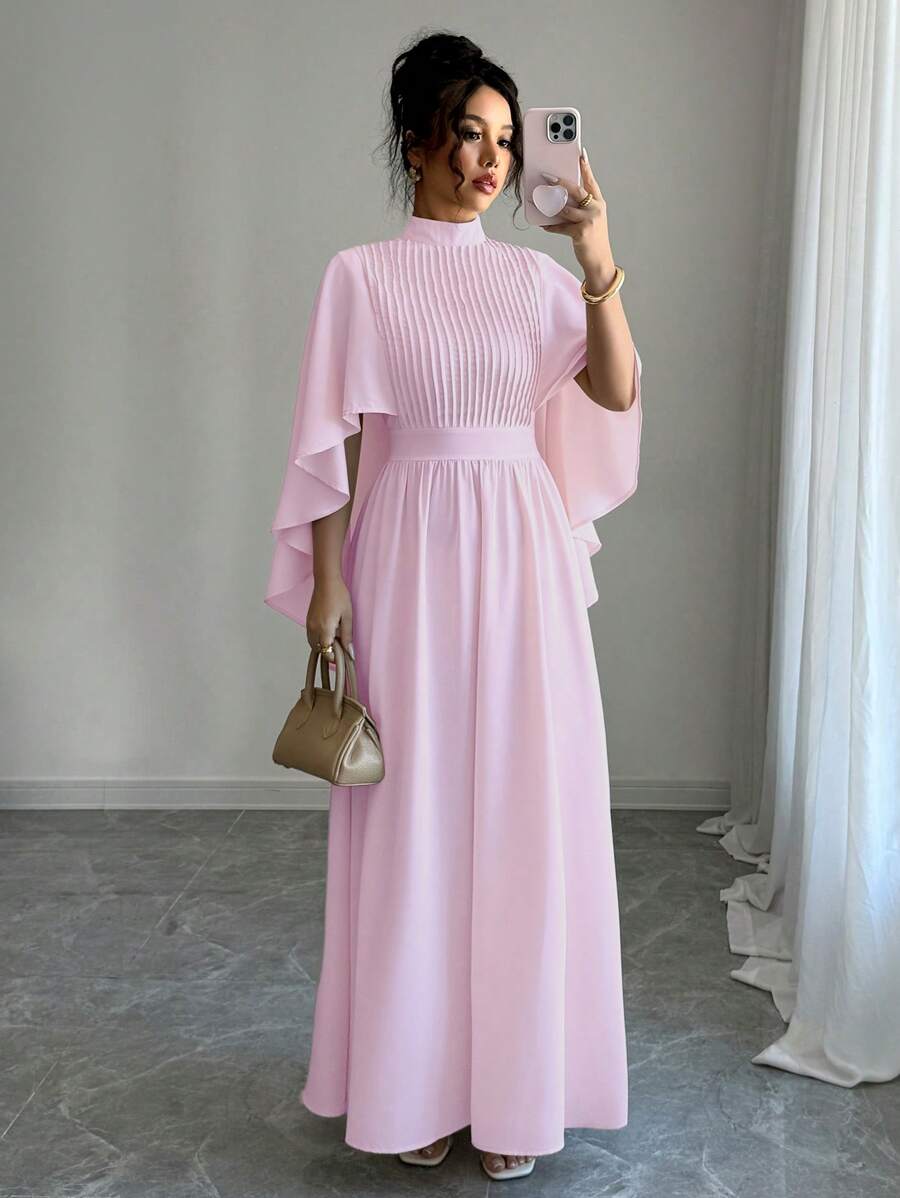 Rafferiza Solid Color Chiffon Elegant Women Long Dress - Baby Pink - View 1