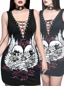 Whyspr Váy Punk Rave Gothic Punk cỡ lớn thường ngày dành cho nữ - màu đen - Xem 1