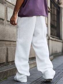Manfinity Hypemode Men's Casual Elastic Waist Wide Leg Sweatpants With Dual Side Pockets - White - View 2