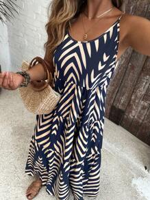 SHEIN VCAY Plus Size Women Striped Ruffle Hem Spaghetti Strap Dress, Vacation,Beach Dress Sundress,Holiday Outfits Boho