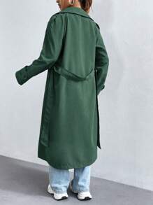 Flirla Women's Solid Color Double-Breasted Long Sleeve Long Trench Coat