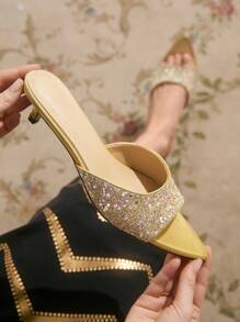 CUCCOO TILAWA Women's Pointed Toe Stiletto Heels Sandals, Versatile - Gold - View 7