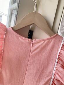 Blossori Young Girls' French Elegant Pink Floral Embroidery Front Dress, Spring/Summer - Pink - View 7