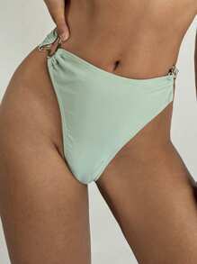 Aloruh Traje de baño de mujer para primavera y verano, Bottom de bikini de color verde sólido, playa del Día de San Patricio con decoración metálica