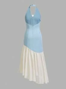 Glamine Sexy Spaghetti Strap Contrast Color Dress - Blue - View 4