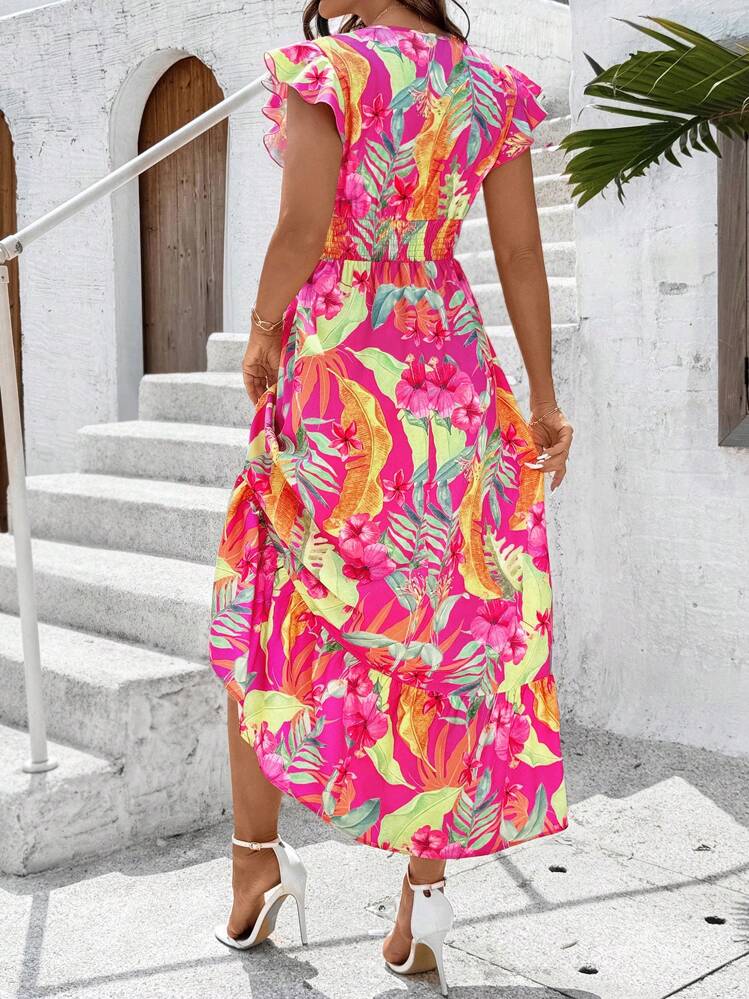 SHEIN Clasi Nieuwe elegante geplooide capmouwen voor dames, geplooide taille, elastische taille met ingesnoerde taille, vakantiejurk, zomeroutfits voor dames, strandkleding, Pasen, strandoutfits voor dames, voorjaarsvakantie, vakantie-outfits voor dames, concertoutfits voor dames, BOHO, muziekfestival, tropische vakantiekleding voor dames, romantische zomerjurken voor dames, zomerjurken voor dames - Veel kleurig - Bekijken 9