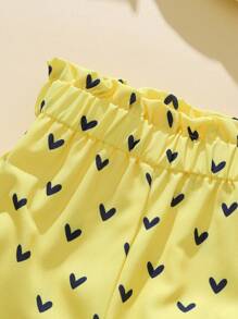 SHEIN Playful Pals 2 Stücke/Set Baby Mädchen Kleinkind 0-3 Jahre Sommer Neu Lässig Süß Cartoon Katze isst Wassermelone Muster Capshirt und rosa Herz Shorts Set