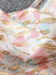 SHEIN LUNE Falda holgada con estampado floral y tela de malla metálica, talla grande - Albaricoque - Ver 6