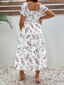 SHEIN Vestido de maternidad de cambio de manga corta con cuello cuadrado y estampado floral, para el verano
