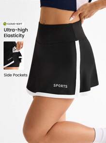 CourtClass Tennis A-Line Sports Skirt With Phone Pocket, Black & White Color Athletic Skirt - Black and White - View 1