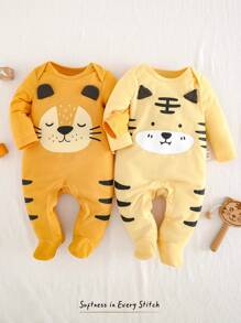 Cozy Pixies Conjunto de 2 piezas para bebé recién nacido niño/niña con estampado de animales de dibujos animados, de punto suave con cuello redondo y manga raglán - Amarillo - Ver 7