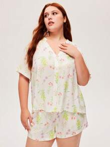 LUVLETTE Conjunto de pijama de mujer con top de manga corta con botones y pantalones cortos con estampado floral en tela de rayón suave, ideal para vacaciones. Pantalones con bolsillos, lencería y ropa interior para novia