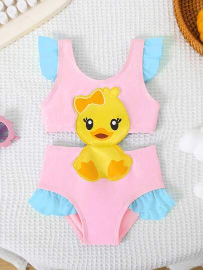 Baby Girl Yellow Duck Embroidered Bodysuit, Fashionable For Summer Swimming Suits For Baby Female Baby Swimsuit One Piece Bathing Suit For Baby Girl Baby Girll Bathing Suit Swimsuit For Newborn Baby Girl