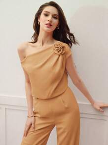 MOTF PREMIUM Asymmetrischer Blumen-Stereo-Necktop und Bügelfalten-Hose