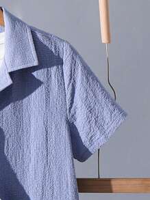 2 paquets de chemise à col bleu et short kaki en tissu texturé rétro, look sportif décontracté pour garçon préadolescent. Ensemble convenant aux tenues d'enfants, vêtements pour garçons en bas âge, retour à l'école. Adapté pour les fêtes d'anniversaire, les soirées, les représentations, les mariages, les baptêmes, les cérémonies d'ouverture. Convient à l'usage quotidien, à l'école, aux voyages, aux sports, au printemps et à l'été. - Bleu azur - Voir 7