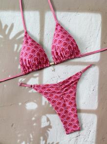 Swim Mod Set de 2 piezas Nuevo bikini de tanga con estampado floral multicolor para mujer, conjunto de traje de baño para playa y resort