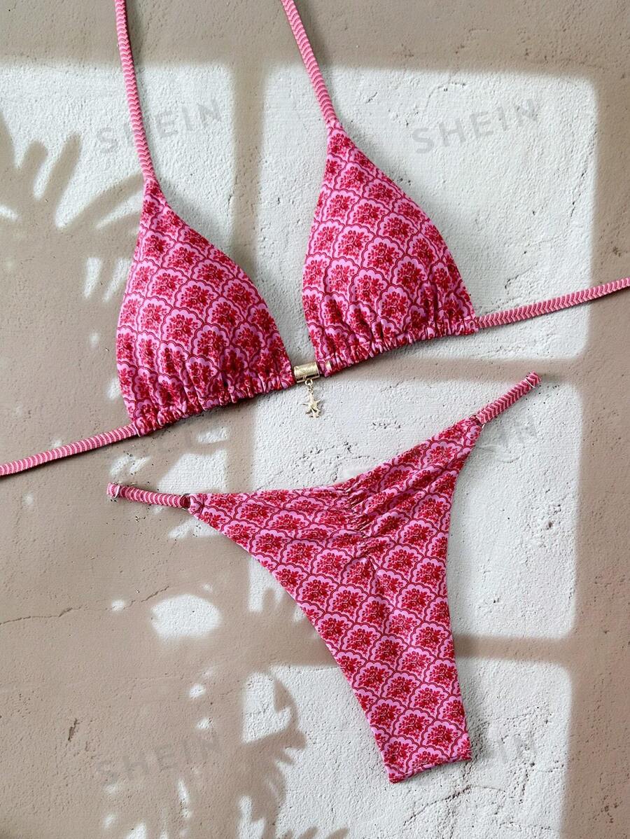 Swim Mod Set de 2 piezas Nuevo bikini de tanga con estampado floral multicolor para mujer, conjunto de traje de baño para playa y resort