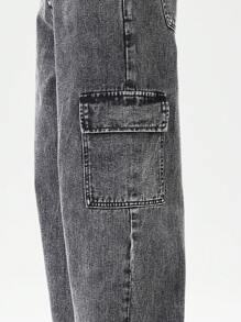 SHEIN Teen Boys' Solid Color Multiple Pockets Outdoor Casual Cargo Jeans Summer Holiday - Grey - View 9