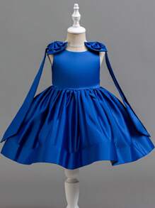 SHEIN 年轻女孩无袖公主裙配大蝴蝶结，派对活动儿童婚礼伴娘礼服，季节性