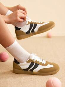 CUCCOO EASI Fashionable Women Casual Color Block Flat Sneakers For Everyday Wear - Camel - View 4