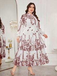 Modelyn Elegant Romantic Elegant Fashion Chiffon Plus Size Dress Fall Cloth For Women - Burgundy - View 3