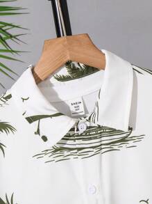 2pcs/Set Tween Boy Casual Palm Tree Print Polo Shirt & Green Shorts Set, Suitable For Commute, School, Daily Casual, Sports, Spring & Summer - Green - View 8