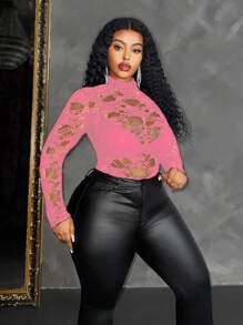 Maweii 大码女式立领透明性感纯色长袖衬衫