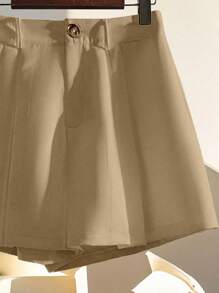 Franclia Women's Pleated Casual Shorts, Solid Color, Fashion, Suitable For Summer - Khaki - View 8