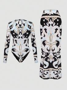 Swim Oasis Women's Luxury Boho Style One-Piece Swimsuit With Coverup Set, Resort Vacation For Summer - Multicolor - View 1