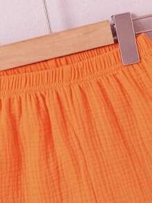 SHEIN 2pcs Young Boy Casual Minimalist Academy Cotton Short Sleeve Shirt And Shorts, Suitable For Daily, Academy, Outing, Play, Spring/Summer Getaway, Holiday, Travel, Relax, Sunbathing, School, Campus, College - Orange - View 6