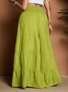 Maweii Plus Size Women Solid Color Waist Drawstring Wide Leg Pants For Vacation Fall Cloth For Women - Green - View 2