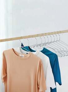 SHEIN 5pcs/10pcs Stainless Steel Hangers Reinforced Stainless Steel Hangers, Ultra-Thin Space Saving Hangers, Thin And Stylish Silver Hangers