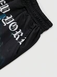 Manfinity EMRG Men's Sweatpants, One-Piece Set, Elastic Waistband, Functional Pockets On Both Sides, Loose Straight Version, Fluorescent Color, "Religious Cross" Pattern With "Realistic Face" Pattern, Showing Bold Personalized, On, Can Be Worn At Home Or Outdoors, Suitable For Young Casual Sports, Daily Commuting, Back To School And Vacation, The First Choice For Gifts For Boyfriends And Husbands, Couples' Wear Y2k Clothes Men Graphic Pants Graphic Sweat Pants Men Streetwear - Black - View 5