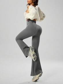 Simple & Fashionable Casual Gray Loose Fitting Seamless Flared Sports Pants - Grey - View 3