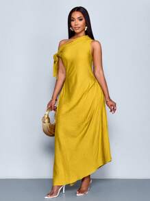 SOLERSUN Vestito da donna elegante lungo monospalla senza maniche, in colore uniforme, adatto per festa, vacanza, uso quotidiano, vacanze e feste