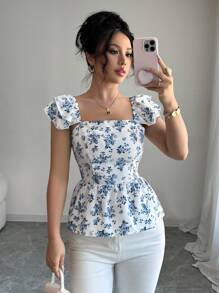 Airlisse Blusa con vita arricciata e stampa floreale