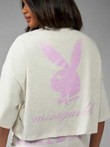 Missguided x Playboy Oversized Cropped Athletic T-Shirt Loungewear Casual Relaxed Fit Spring Summer Workout Weekend Comfort Athleisure Wear
