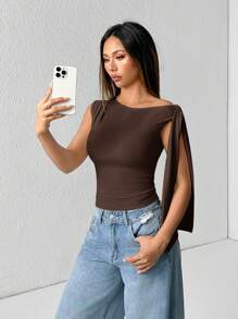 SHEIN PETITE Top corto informal de verano con detalle de hombros anudados
