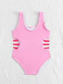 1pc Girls'Random Digital Print One-Piece Swimsuit - Pink - View 2