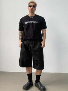 DAZY Pantalones cortos casuales de color negro sólido de estilo oscuro para hombres, de verano