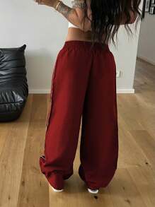 Flirla Women Streetwear Oversized Colorblock Pants, Suitable For Spring & Autumn Fall Cloth For Women - Burgundy - View 2