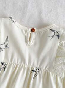 Loomiva 女童卡通恐龙印花圆领短袖连体衣 - 杏色 - 查看 5