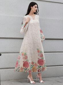 Al Najma 优雅浪漫刺绣花朵宽松泡泡袖青春派对连衣裙，端庄 - 彩色 - 查看 5