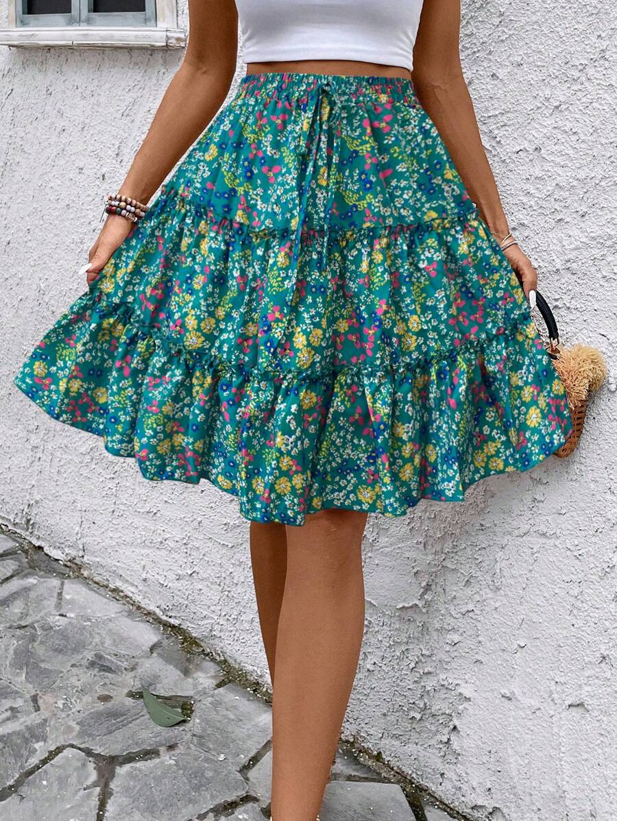 Breezaya Women Mini Ditsy Floral Ruffled Hem Skirt (Random Print) - Green - View 1
