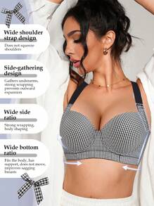 SHEIN 1pc Women's Black Wire Rim Casual Comfortable Gather Push-Up Bra With Wide Strap - Black and White - View 5