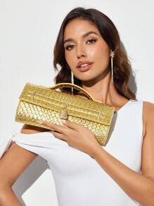SHEIN BAE 1 件女士编织时尚休闲手提包 - 金色 - 查看 3