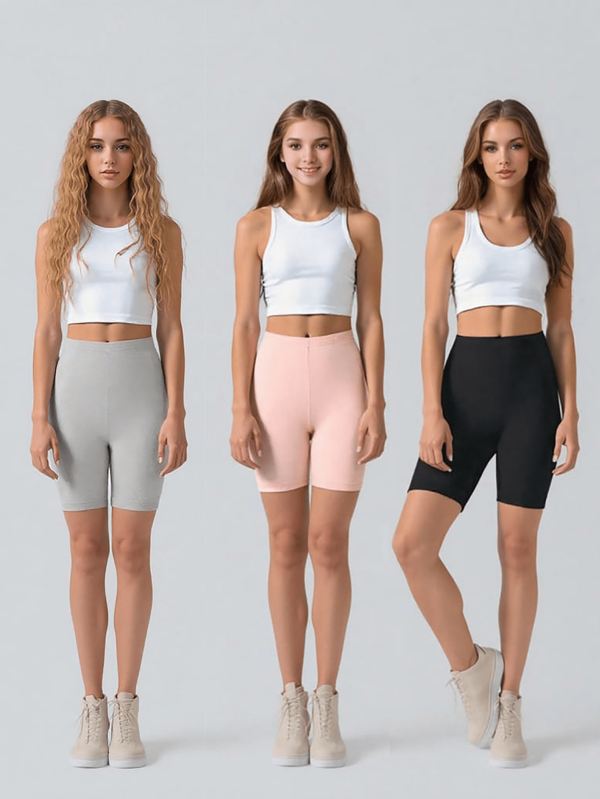 3 Stücke/Set Teenager Mädchen Lässig & Komfortable kurze Leggings Kombination in Rosa, Schwarz & Grau